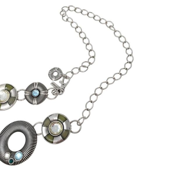 Chicos Silver Tone Chain Belt Blue Yellow Medallions Y2K Western Boho One Size - Picture 7 of 7